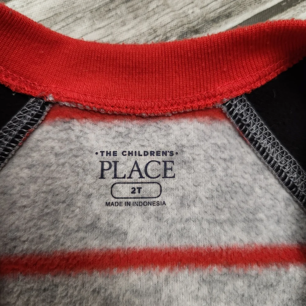 Childrens place grey and red striped #boss zip up footie pajamas